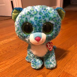 Beanie Babies Boos Ty Leona the Leopard Blue Green Plush Stuffed Animal